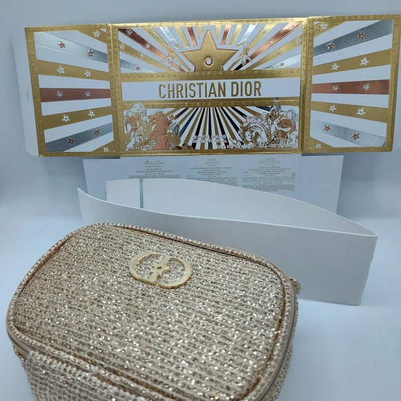 Christian Dior Platinum Beauty GWP Gold Tweed Cosmetic Vanity Pouch NIB - Picture 9 of 11